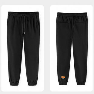 束脚潮B1129 字母印花弹力休闲卫裤 D19 黑色运动束腿裤 鸟家男士
