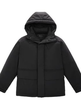 （鸟）冬季男士黑色连帽羽绒服防风保暖多口袋加厚外套C4Z02/G2-2
