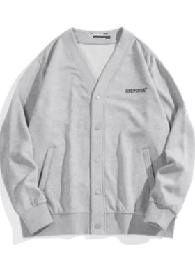 （鸟）春季男士灰色磨毛加绒保暖宽松V领开衫外套卫衣潮C4Z07/J6