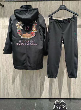 商场款秋冬季男士刺绣印花夹棉中长款外套可拆卸内胆风衣02190/i1