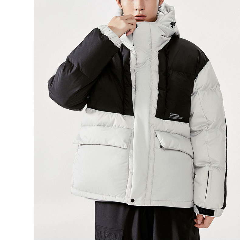 瑕疵鸟家男短款工装连帽羽绒服