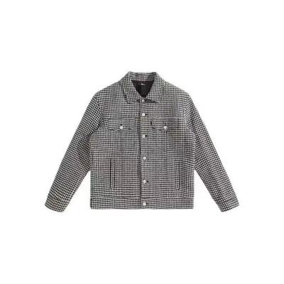 （鸟）秋冬男士经典千鸟格绵羊毛夹克保暖翻领呢外套厚C4606/H13