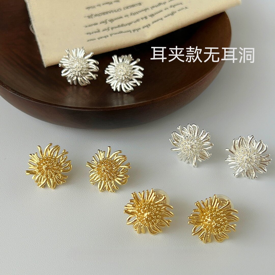 防过敏中古新款太阳花耳夹无耳洞个性设计ins简约风百搭网红耳钉