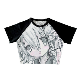 断片小说 原创辣妹插肩袖T恤二次元亚文化y2k短款露脐纯棉薄半袖t