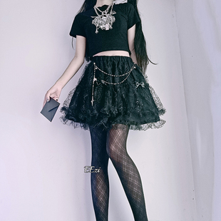 T恤暗黑辣妹爱心骷髅印花上衣女 短款 断片小说 原创摇滚朋克修身