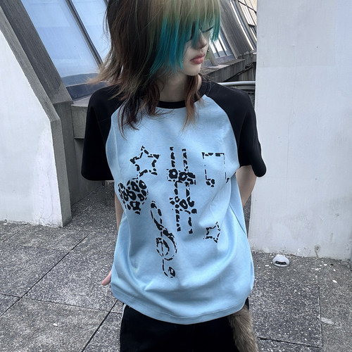 断片小说原创 2025亚文化夏季宽松插肩短袖t恤二次元潮牌上衣女