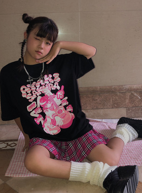 断片小说 原创自制 亚比潮牌漫画印花T恤复古原宿风宽松圆领短袖