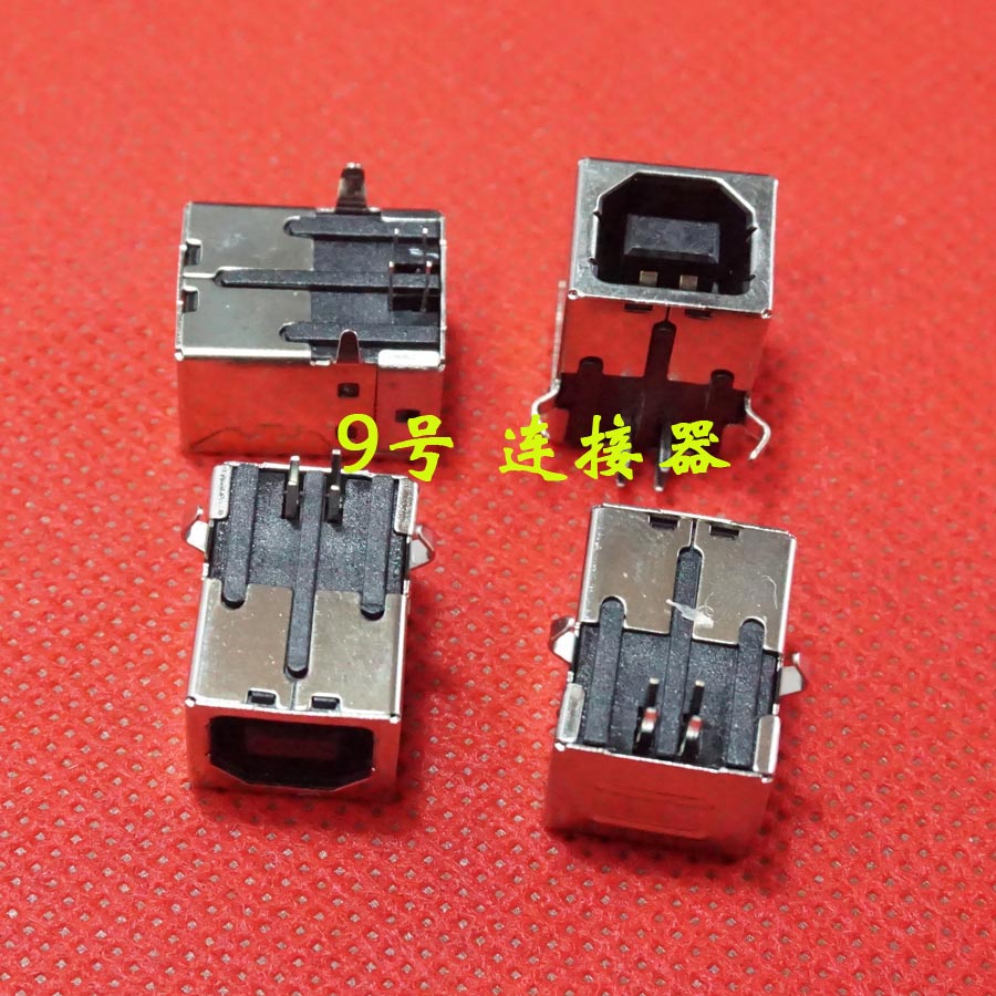 方口USB插座 USB-B母打印机接口D型90度弯针USB母座PCB焊接母座