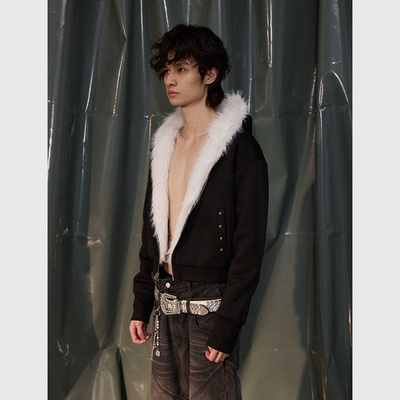 Recoverzone25fw双面皮草铆钉口袋毛绒两面穿冬季保暖加厚连帽