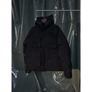 Recoverzone25fw工装风连帽长款羽绒服男黑色户外保暖外套