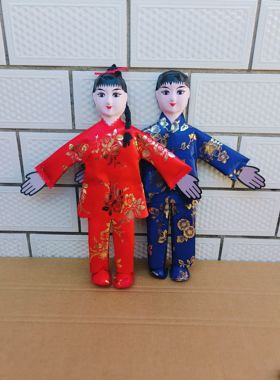 童男女子华丽金童玉女成品绸缎布衣棉花填充男女娃娃多种颜色可订