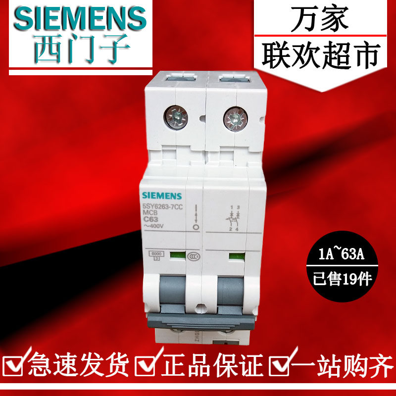 西门子灰色断路器2P63A空气开关2P1A2A3A4A6A8A~63A 5SY6263-7CC