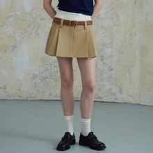 nancylili涤棉混纺百褶半身裙女夏季低腰复古卡其色半裙短裙裙裤