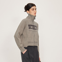 NANCYLILI 25冬季新品费尔岛毛衣拉链女立领设计感针织开衫上衣