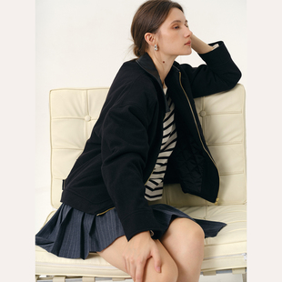 NANCYLILI 25秋冬新款拼色翻领宽松工装拉链外套女休闲百搭上衣