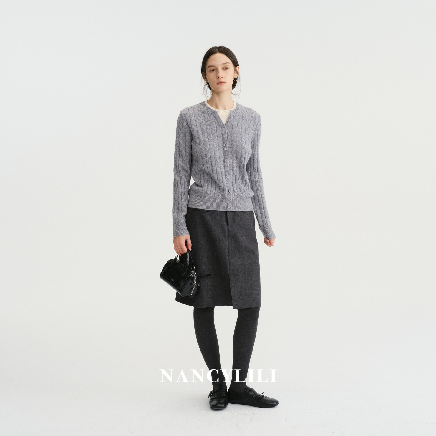 NANCYLILI秋冬麻花纹羊毛针织假两件女百搭显瘦高级感毛衣外套