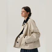 女夹克 立领风衣外套工装 NANCYLILI新品 巴恩风英伦复古米白色短款