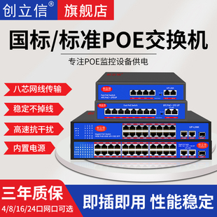 标准 创立信 poe供电交换机4口8口16口24口百兆千兆国标POE48V网络供电监控大华TP海康摄像头