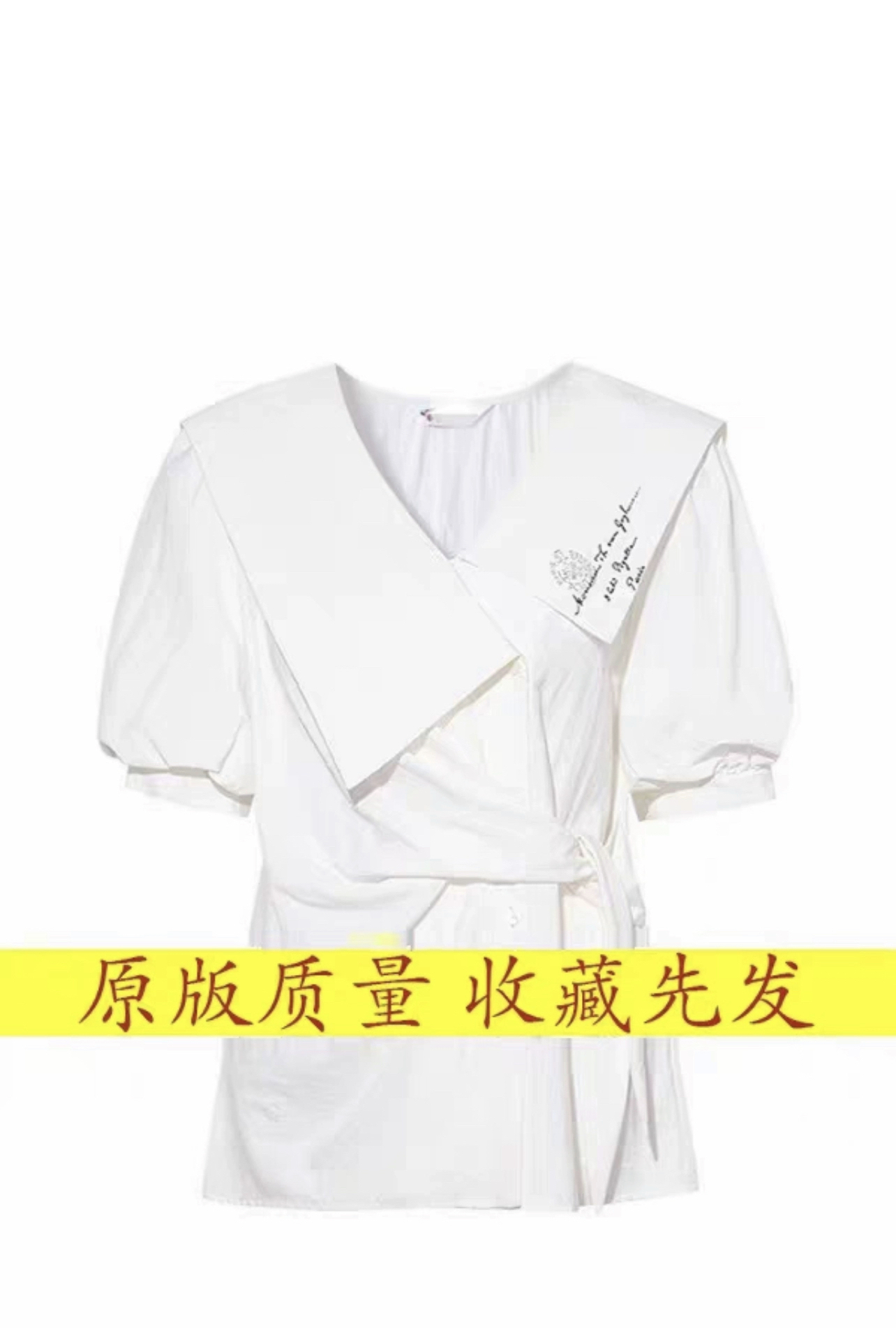 艺术设计感艺术生白色大翻领衬衫2025新款夏季衬衣短袖上衣女