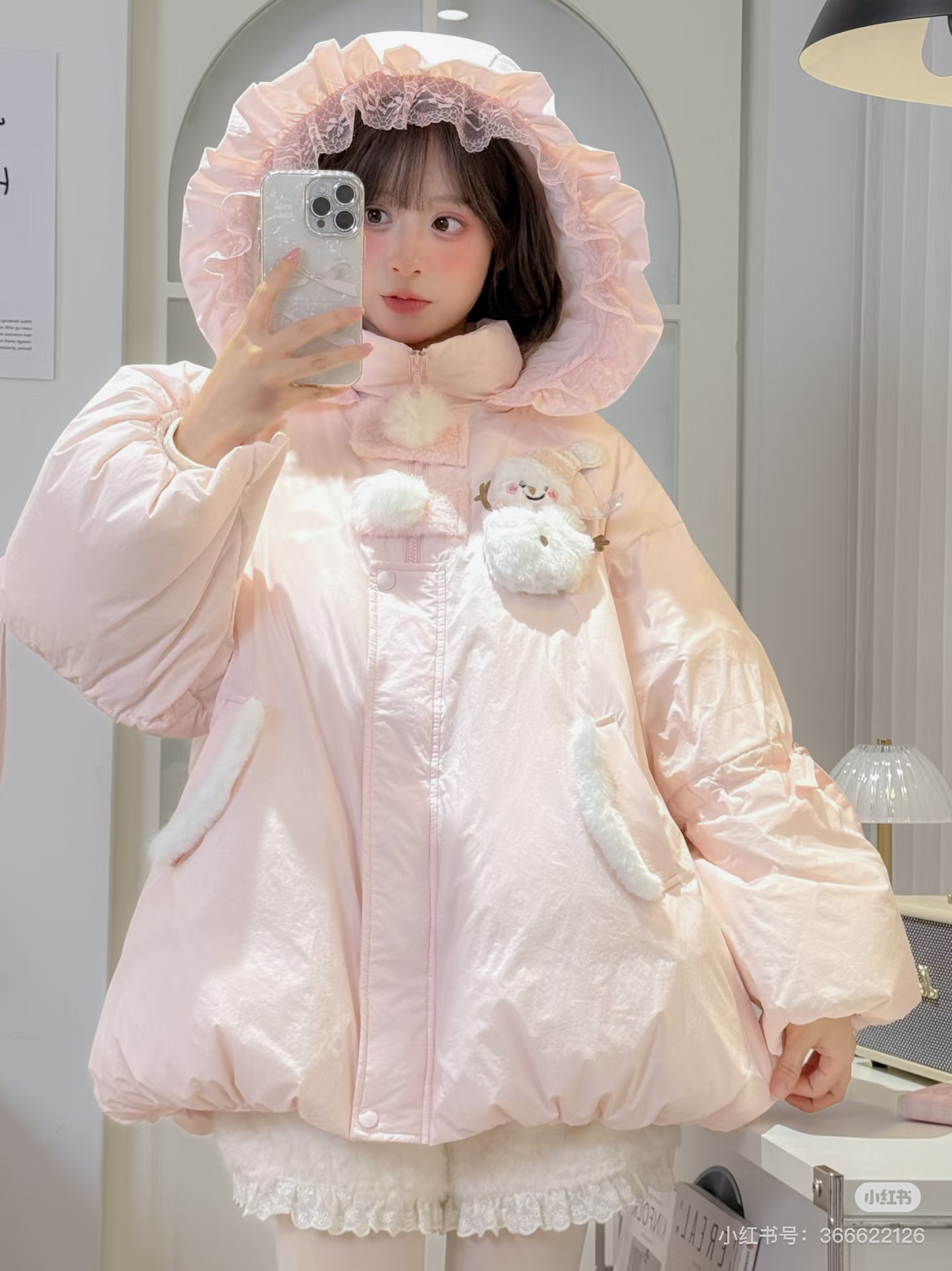 奶油慕斯日系甜美棉服雪人设计感可爱外套女冬季新款加厚保暖棉衣