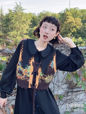 设计感国潮秋冬百搭打底少女小个子复古黑色法式连衣裙长款衬衫裙