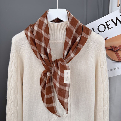 美拉德格子三角巾围巾领巾丝巾系脖高级感护颈围脖女春秋冬季韩系