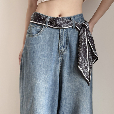 黑色腰果长条小丝巾腰带女2025新款绑腰间丝带装饰搭配牛仔裤裙子
