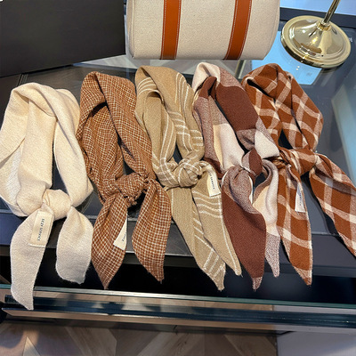 韩系格子三角巾小围巾丝巾系脖高级感春秋领巾护颈围脖女2025新款