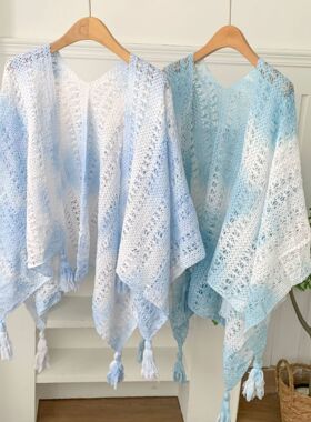 云南大理扎染披肩外搭女2026新款蓝色民族风斗篷披风旅游拍照穿搭