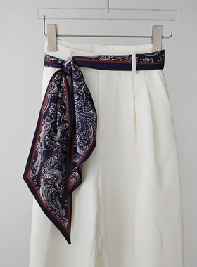 2025新款藏蓝色复古腰果花丝巾腰带女装饰系腰间配饰长条丝带飘带