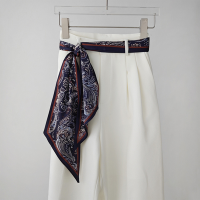 2025新款藏蓝色复古腰果花丝巾腰带女装饰系腰间配饰长条丝带飘带