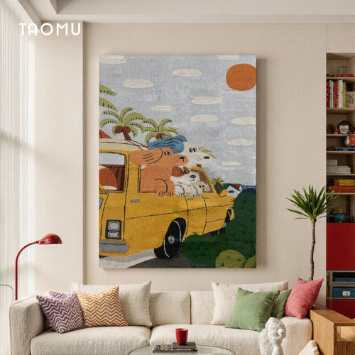 TaoMu 狗狗旅行 奶油风现代简约客厅沙发装饰画氛围挂毯画DIY挂画