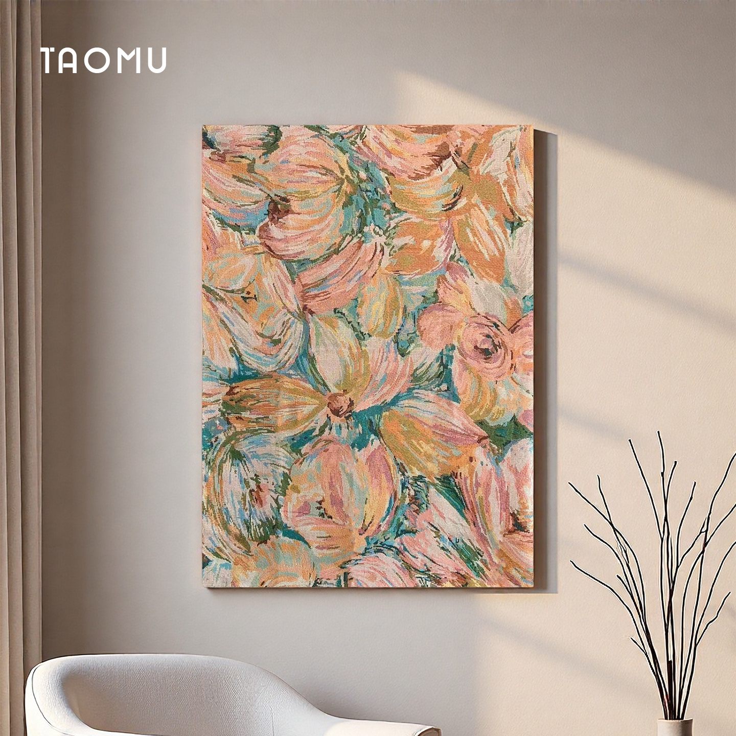 TaoMu复古油画风客厅沙发背景墙手工diy挂毯装饰画挂画玄关落地画