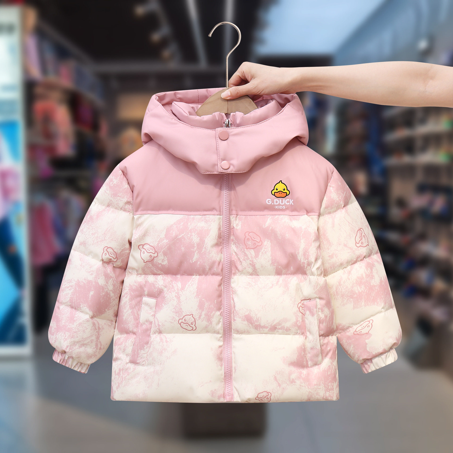 小黄鸭2025新款儿童羽丝绒丝服男女宝加厚防水连帽外套小孩秋冬潮