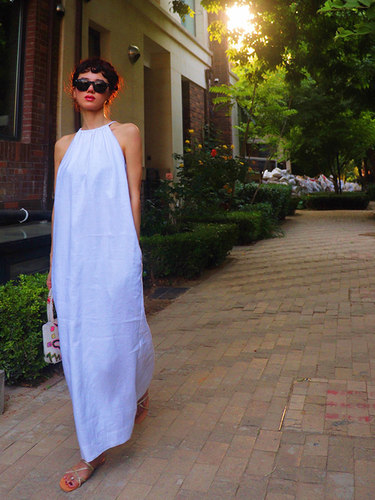 纯色亚麻宽松长裙连衣裙