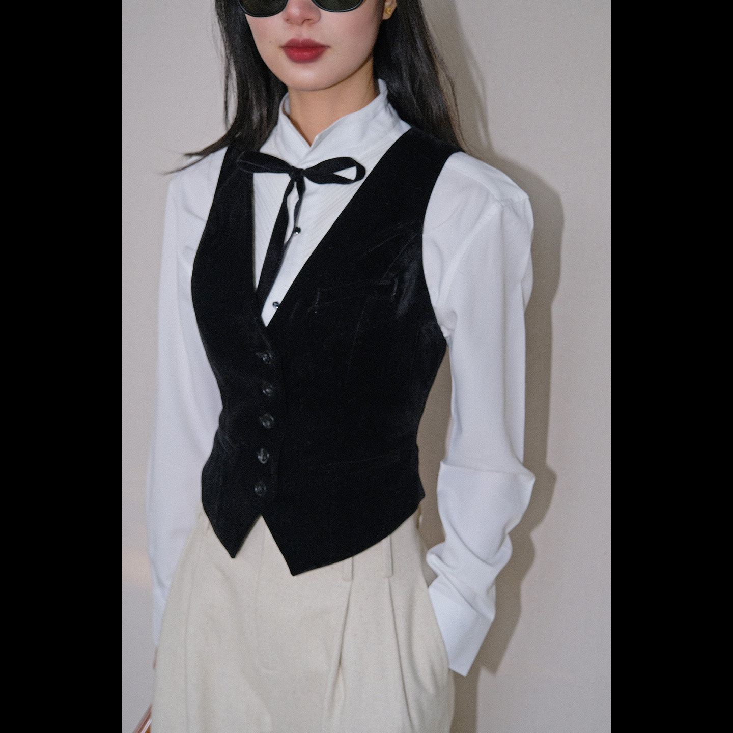 LISAYU黑丝绒礼服衬衣西装马甲长裤复古黑色礼服背心阔腿裤三件套,女装/女士精品,时尚套装,淘宝优惠券,粉丝福利购,淘宝优惠卷