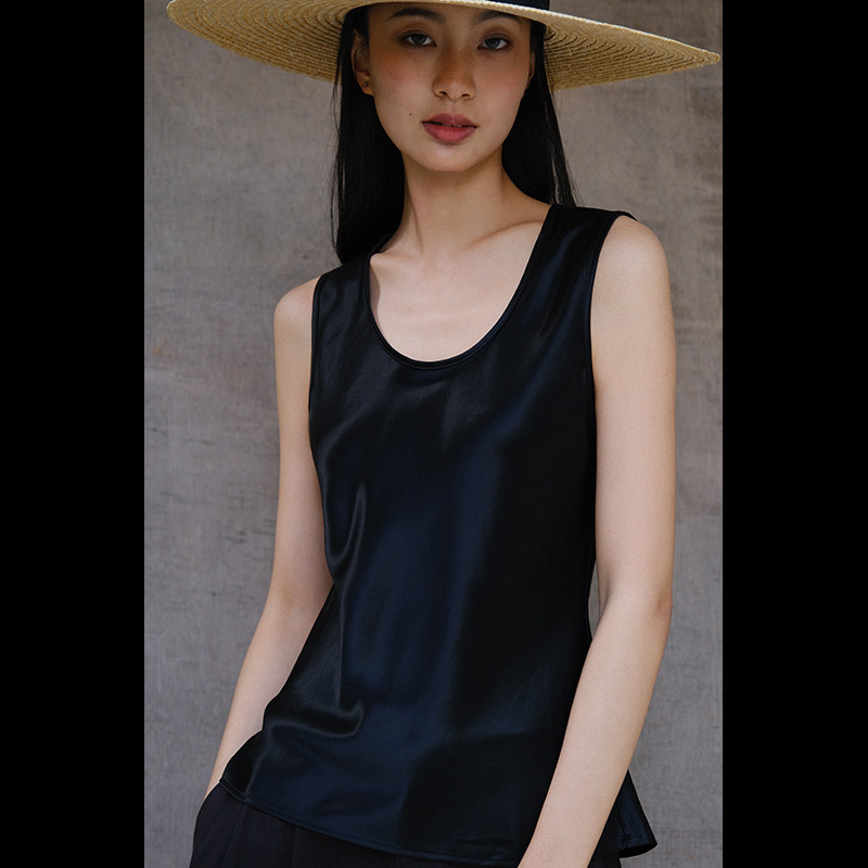2025LISAYU醋酸真丝斜裁吊带重磅无袖上衣背心亚麻长裤套装两件套
