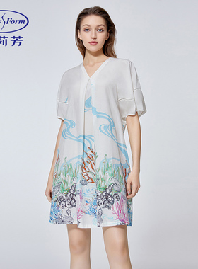 安莉芳女士夏季新品薄款v领凉感家居服可外穿性感印花睡裙EL00553