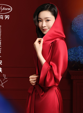 【宋轶同款】安莉芳睡袍女舒适修身显瘦红色连帽家居服EL00818