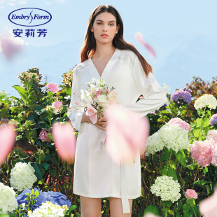 安莉芳专柜新品桑蚕丝女士家居服春季薄款长袖v领开衫睡袍EL00689