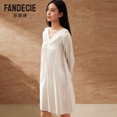 芬狄诗商场同款 睡裙洛克克风纯棉宽松显瘦蕾丝V领女士睡衣FL00501