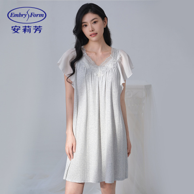 安莉芳专柜新品时尚v领套头宽松睡裙女士抗氧化亲肤家居裙EL00852