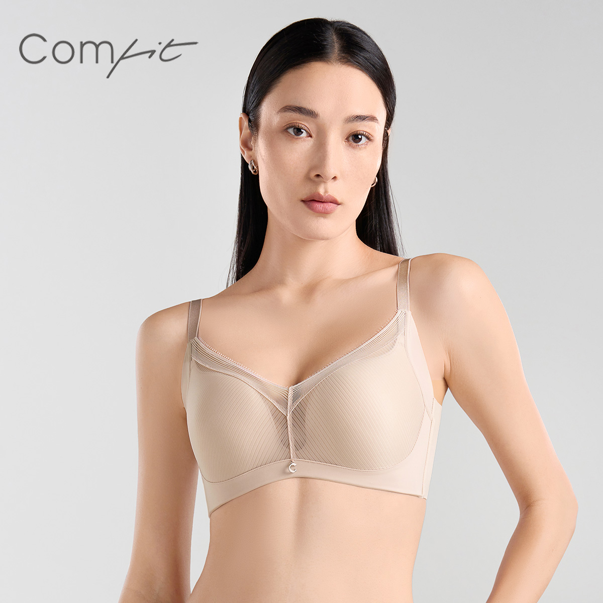 柔纱舒挺杯Comfit条纹无钢圈聚拢无痕美背收副乳BCD杯文胸CBW0182