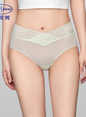 安莉芳专柜花卉蕾丝拼接中腰三角裤女士舒适包臀内裤EP00264