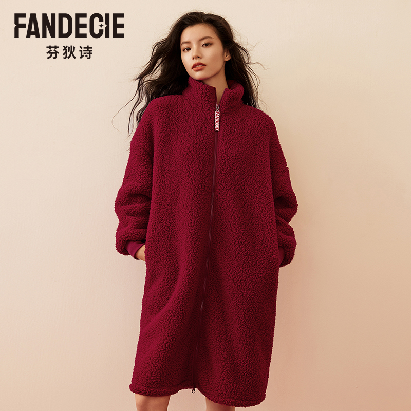 芬狄诗商场同款睡衣女长袍拉链开襟羊羔绒厚家居服FL00401
