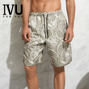宽松薄款 安莉芳旗下IVU男士 专柜新品 印花抽绳沙滩裤 UH00004 短裤