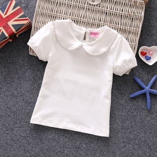 百搭上衣翻领圆领1 女童T恤棉女宝宝纯色打底衫 8岁 短袖 儿童夏季
