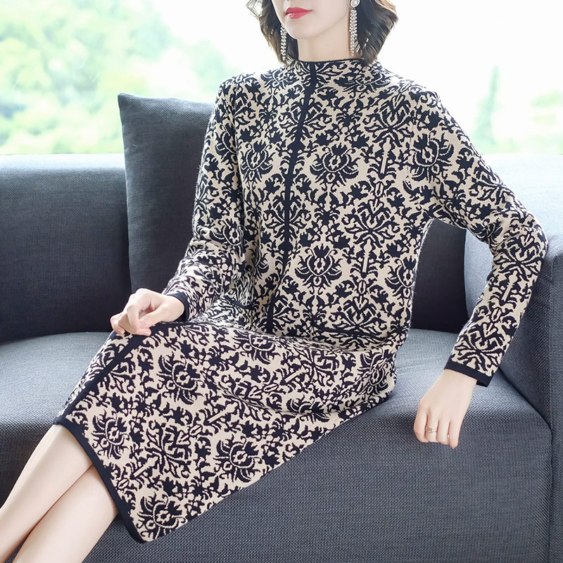 针织2019秋冬新款长袖贵夫人连衣裙满99元可用5元优惠券
