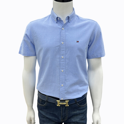 正品汤米经典款男士纯棉短袖衬衫
