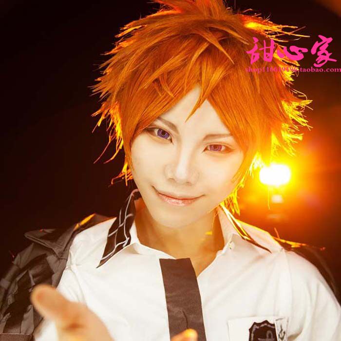 满开剧团 皇天马 橘色 包邮 短发反翘cos假发